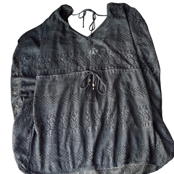 Time & Tru Womens Black Lace Drawstring Adjustable Coverup Swimwear Size Large - Picture 5 of 5